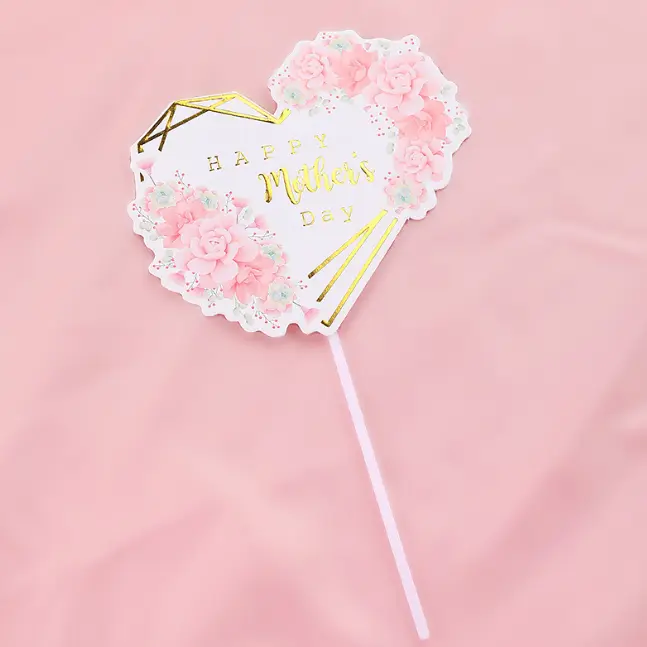 Heart Floral Happy Mothers cake topper Style 5