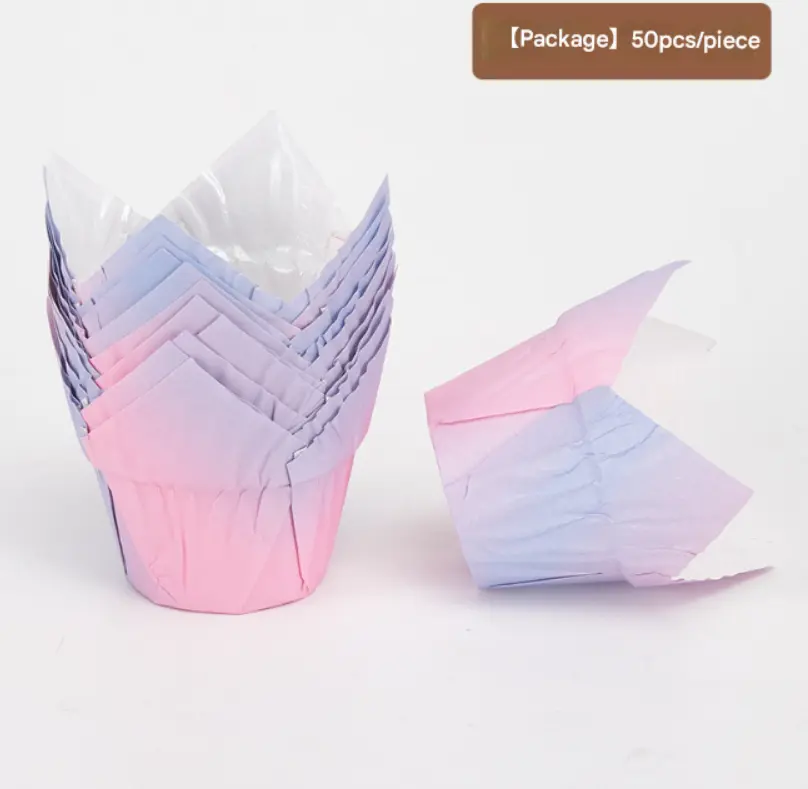Tulip shape Gradient Colour Aluminum Foil Baking Cups / Muffin Cups (50 pieces)