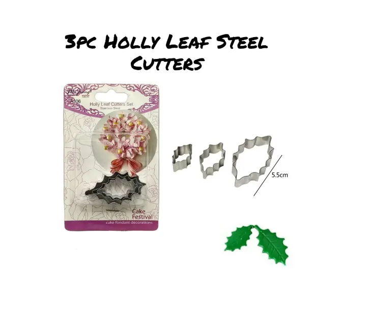 3 Pcs Holly Leaf Fondant Sugarcraft Stainless Steel Cutter set