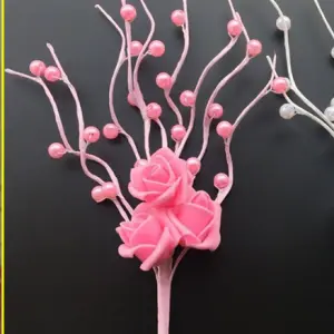 1 pcs Pink Artificial Pearl Blossoms Flower Stick cake topper