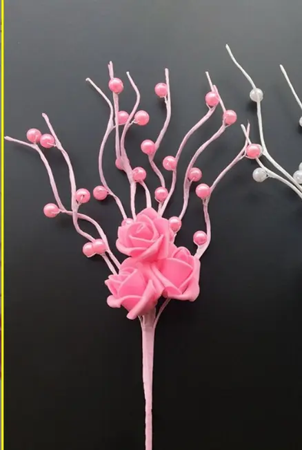 1 pcs Pink Artificial Pearl Blossoms Flower Stick cake topper