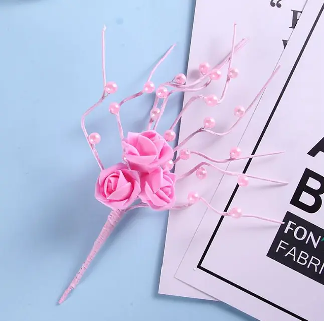 1 pcs Pink Artificial Pearl Blossoms Flower Stick cake topper