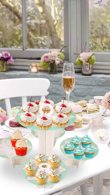 5 Plates Cupcake Display Stand Cake Holder Cupcake stand ( Green )