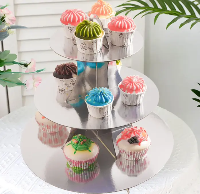3 Tiers Cupcake Stand Paper Cake Holder Cupcake stand ( Silver )