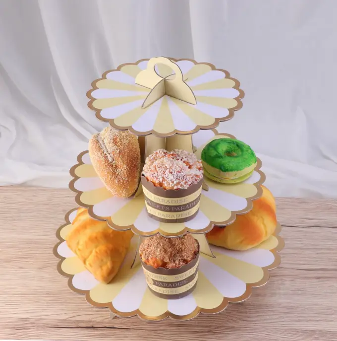 3 Tiers Cupcake Stand Paper Cake Holder Cupcake stand ( White & yellow )