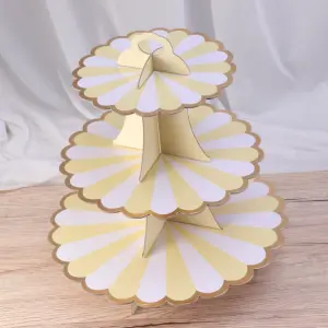 3 Tiers Cupcake Stand Paper Cake Holder Cupcake stand ( White & yellow )