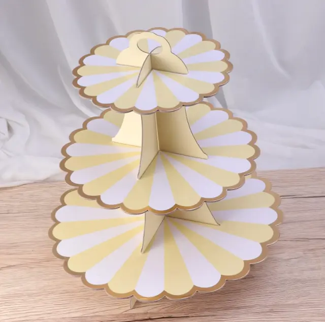 3 Tiers Cupcake Stand Paper Cake Holder Cupcake stand ( White & yellow )