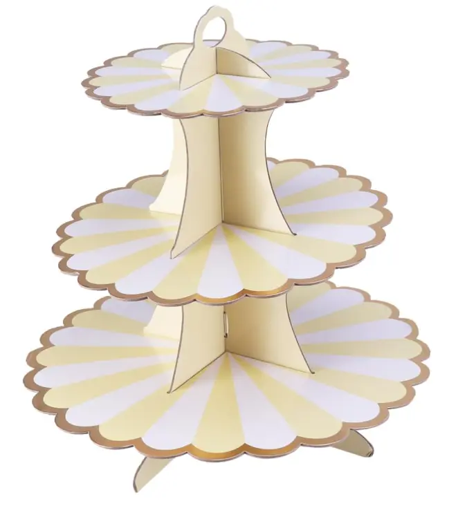 3 Tiers Cupcake Stand Paper Cake Holder Cupcake stand ( White & yellow )