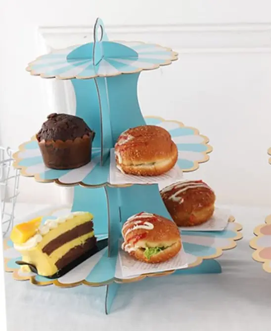 3 Tiers Cupcake Stand Paper Cake Holder Cupcake stand ( White & Blue )