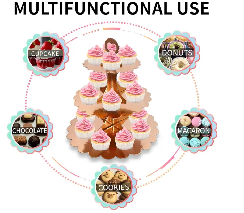 3 Tiers Cupcake Stand Cardboard Cake Holder Cupcake stand ( Rose gold )