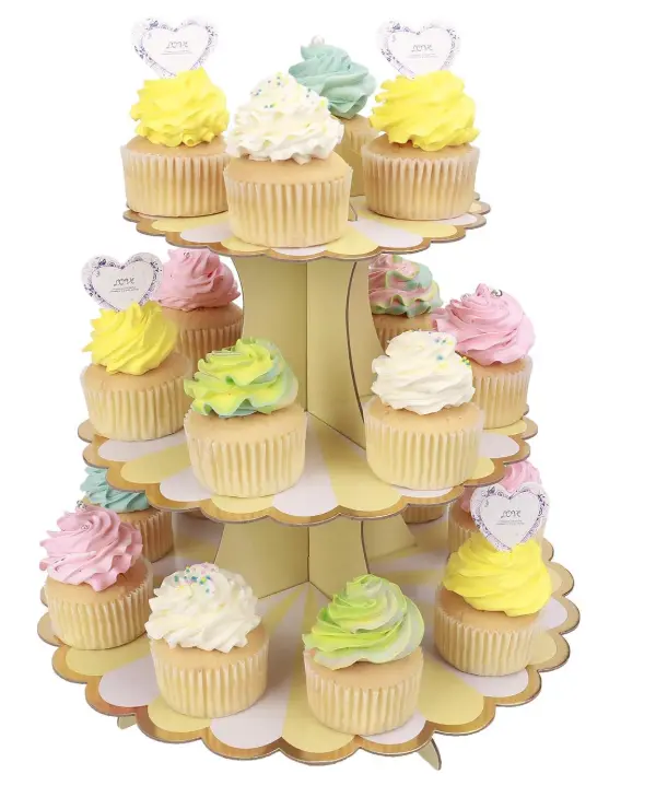 3 Tiers Cupcake Stand Paper Cake Holder Cupcake stand ( White & yellow )