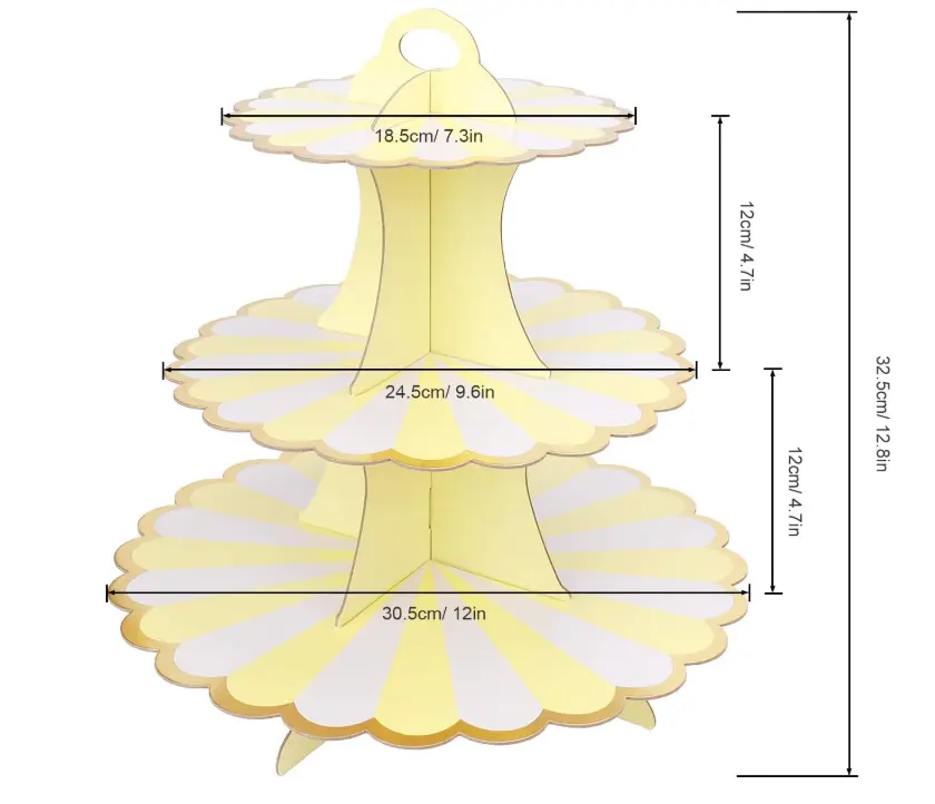 3 Tiers Cupcake Stand Paper Cake Holder Cupcake stand ( White & yellow )
