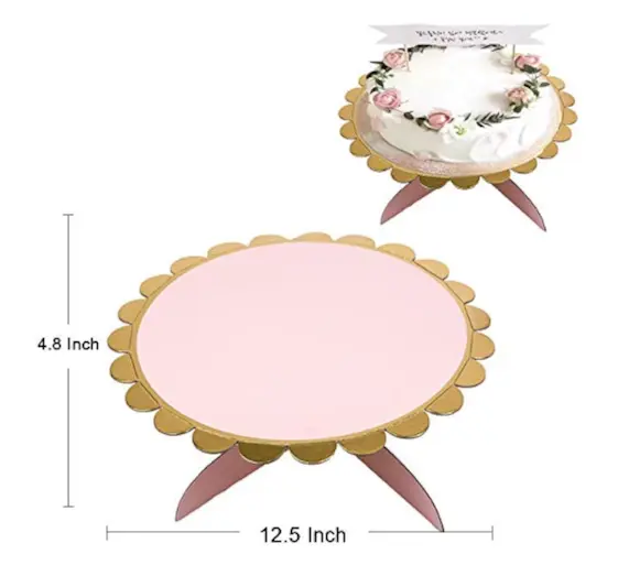 1 pcs Cake Stand Cardboard with Golden Boarder cake stand (Pink)