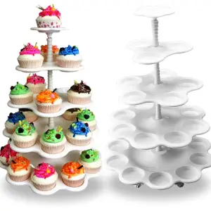 5 Tier White Cupcake Stand for 27 Dessert Cake Display