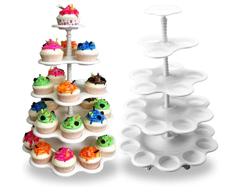 5 Tier White Cupcake Stand for 27 Dessert Cake Display