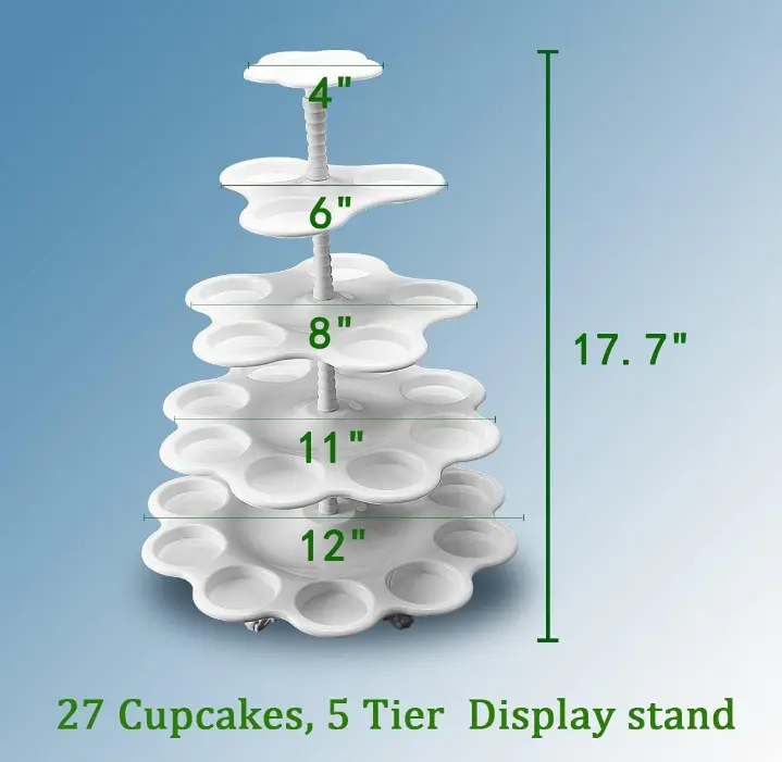 5 Tier White Cupcake Stand for 27 Dessert Cake Display