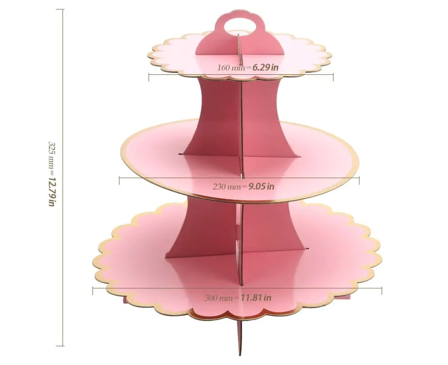 3 Tiers Cupcake Stand Cardboard Cake Holder Cupcake stand ( Pink)
