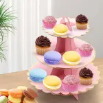 3 Tiers Cupcake Stand Cardboard Cake Holder Cupcake stand ( Pink)