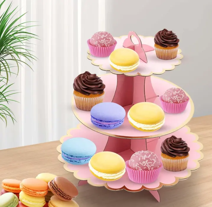 3 Tiers Cupcake Stand Cardboard Cake Holder Cupcake stand ( Pink)