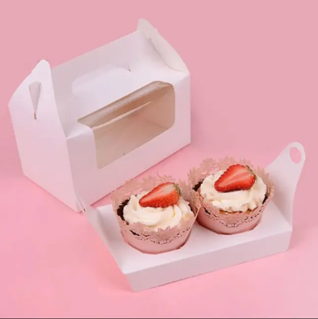 2/4/6/12 cavity Cup cake Box with handle and separate cup tray - 2 cavity