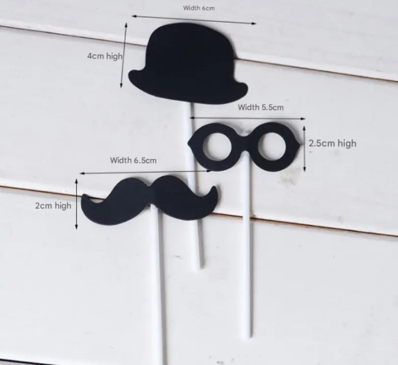 3 pcs Mustache hat specs cake topper set Style 2
