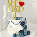 Gold double acrylic Love you dad with Red heart cake topper