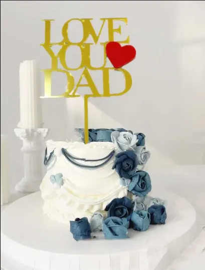 Gold double acrylic Love you dad with Red heart cake topper
