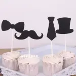 4 pcs Hat Tie Bow and mustache cake topper set