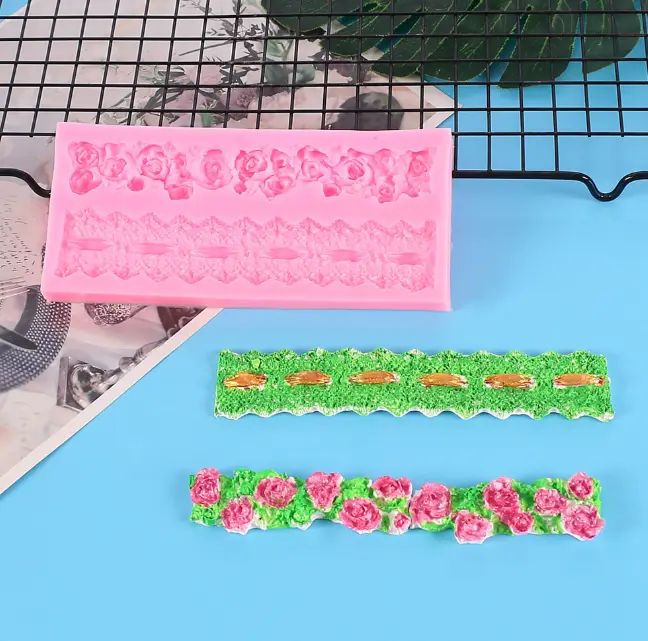 2 Cavity 3D Rose and Stitch Lace Border mould