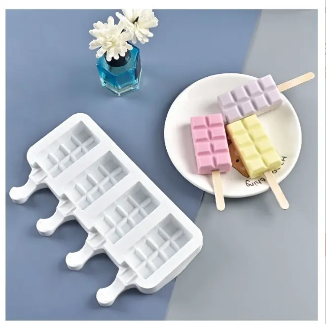 4 Cavity Rectangle ice cream theme Silicone Popsicle Cakesicle Mould
