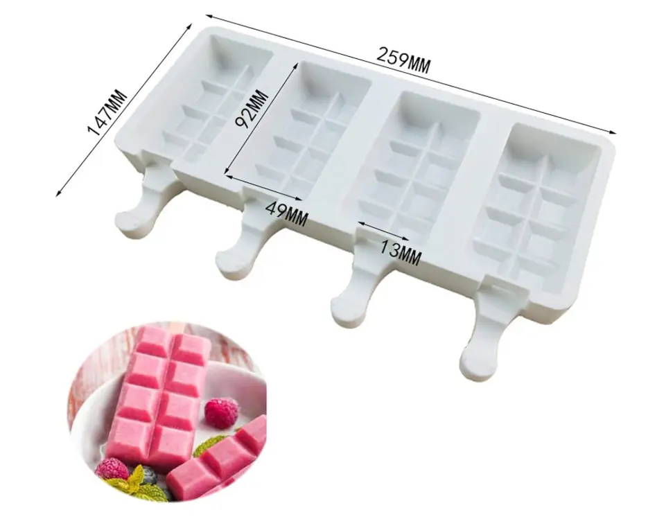 4 Cavity Rectangle ice cream theme Silicone Popsicle Cakesicle Mould