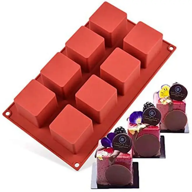 8 Cavity 3D Square Silicone Mould 2 x 2 x 2 inch Mousse Cake Dessert Molds for Cheesecake/Jelly/Brownnie/Soap/Candle