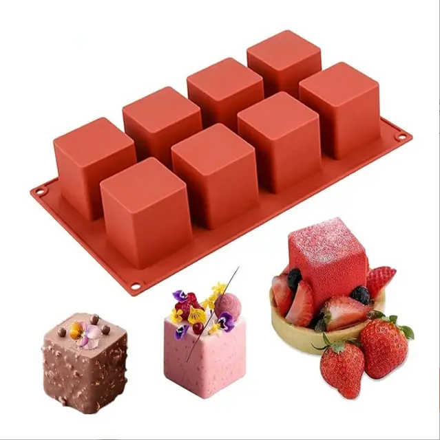 8 Cavity 3D Square Silicone Mould 2 x 2 x 2 inch Mousse Cake Dessert Molds for Cheesecake/Jelly/Brownnie/Soap/Candle