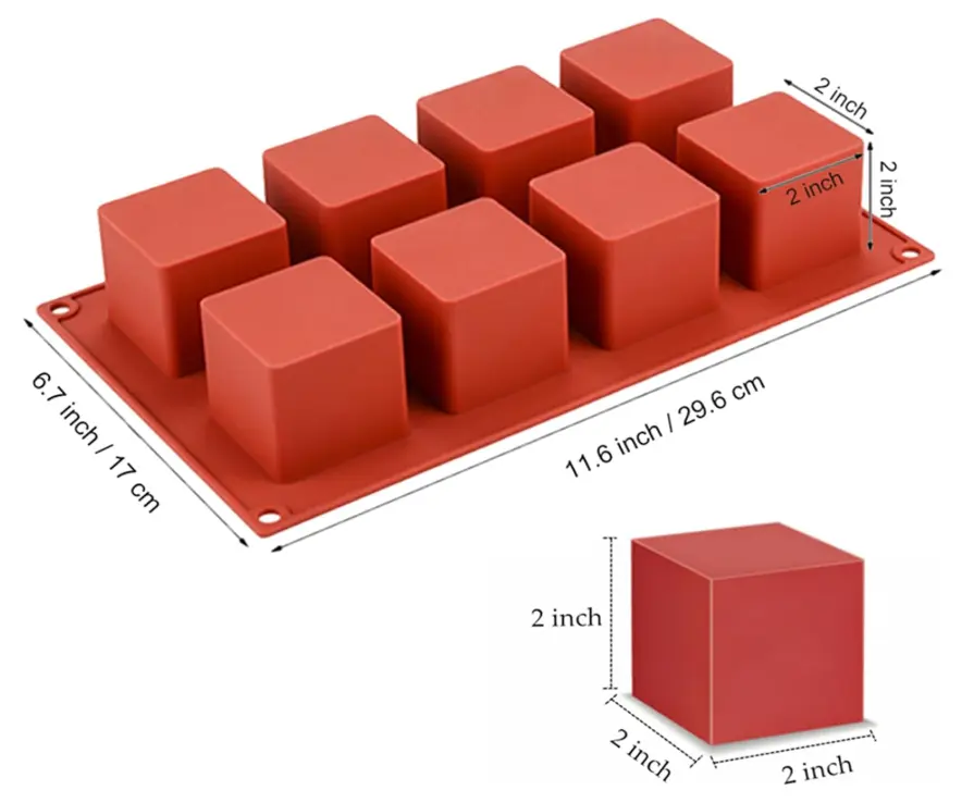 8 Cavity 3D Square Silicone Mould 2 x 2 x 2 inch Mousse Cake Dessert Molds for Cheesecake/Jelly/Brownnie/Soap/Candle