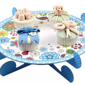 1 pcs Cake Cupcake printed flower Cardboard Stand - Blue