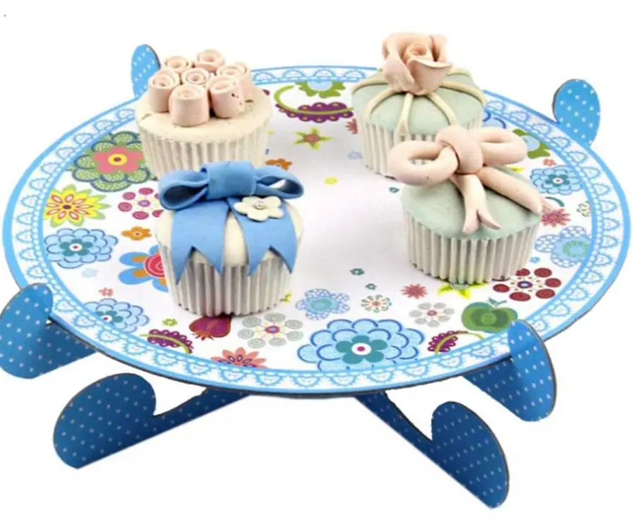 1 pcs Cake Cupcake printed flower Cardboard Stand - Blue