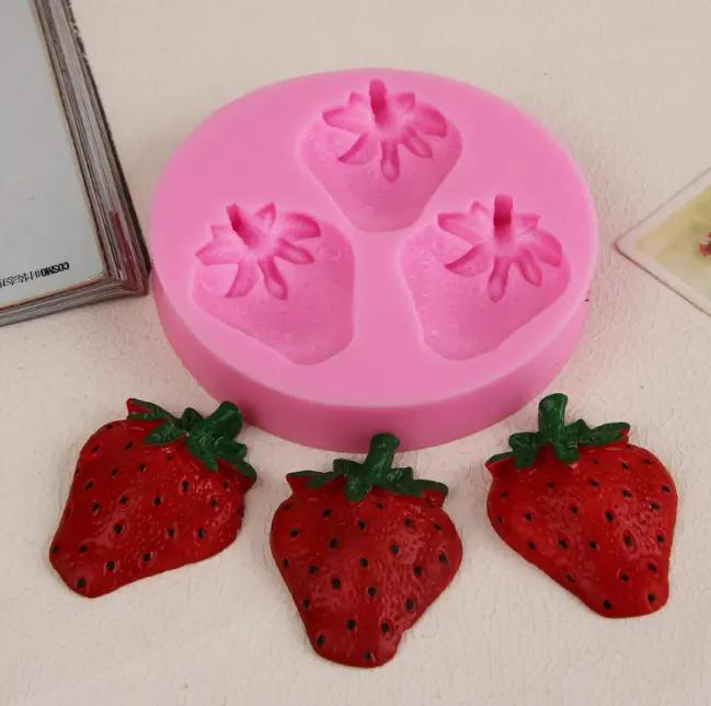 3 Cavity Strawberry fruit Silicone mould
