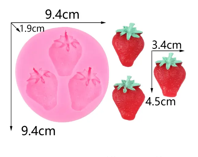 3 Cavity Strawberry fruit Silicone mould