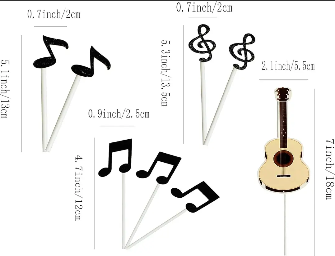 9 Pcs Happy Birthday Music theme Cake Toppers set
