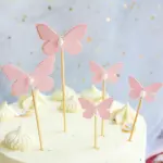 5 pcs Pink Pearl Studded Butterfly topper set