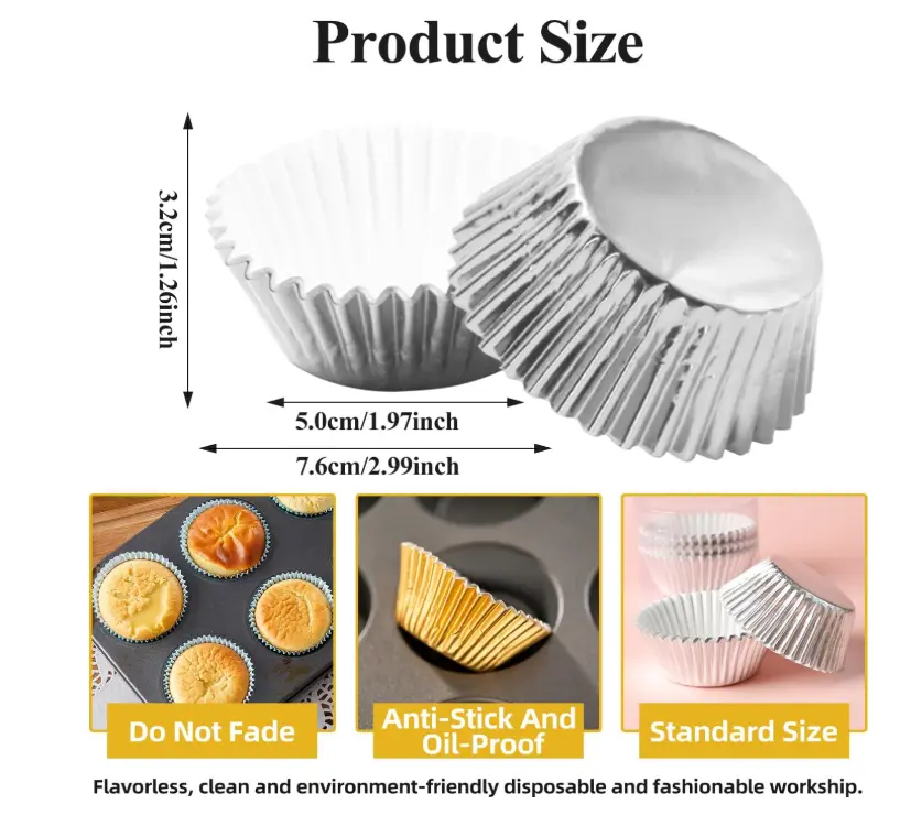 100 pcs Silver Metallic Cake Cups / Muffin Cups