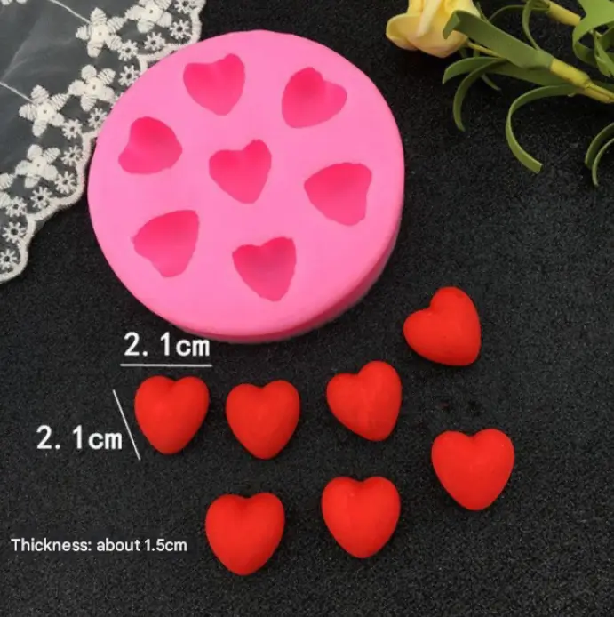 7 cavity 3D mini heart silicone mould