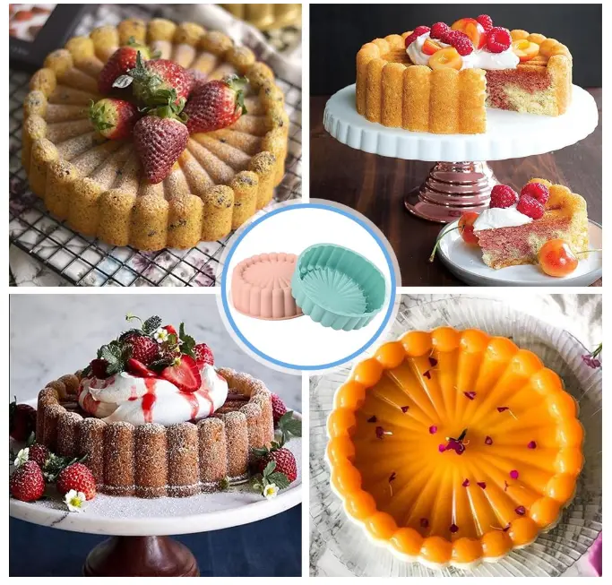 Charlotte Cake Pan Fluted Cake Pan Nonstick Flower Shape for Cheese Cake,Chocolate Cake,Strawberry Shortcake,Brownie Tart Pie Silicone Mould