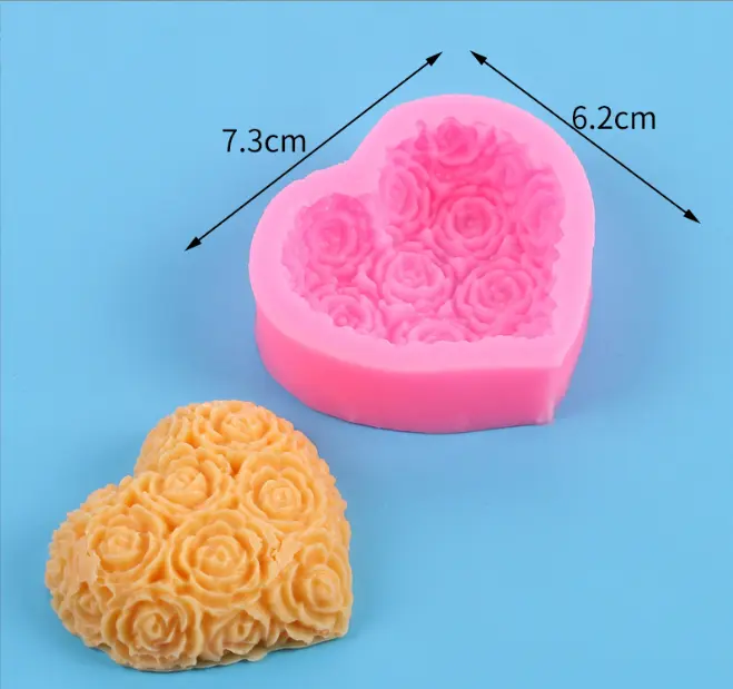 3D Rose theme heart shaped silicone mould style 2