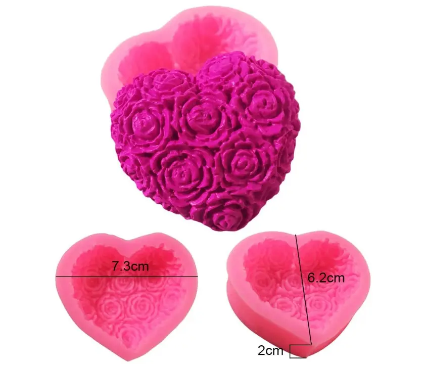 3D Rose theme heart shaped silicone mould style 2