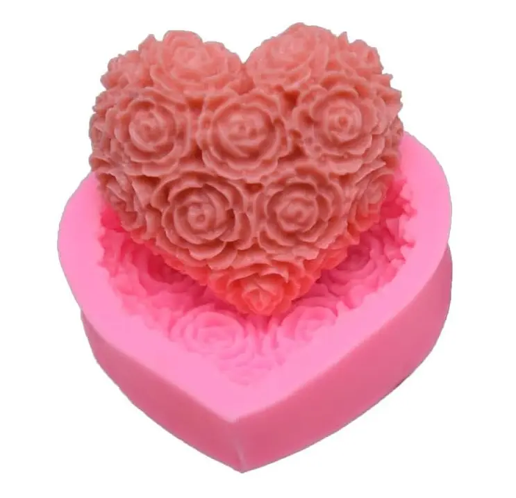 3D Rose theme heart shaped silicone mould style 2