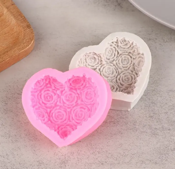 3D Rose theme heart shaped silicone mould style 2