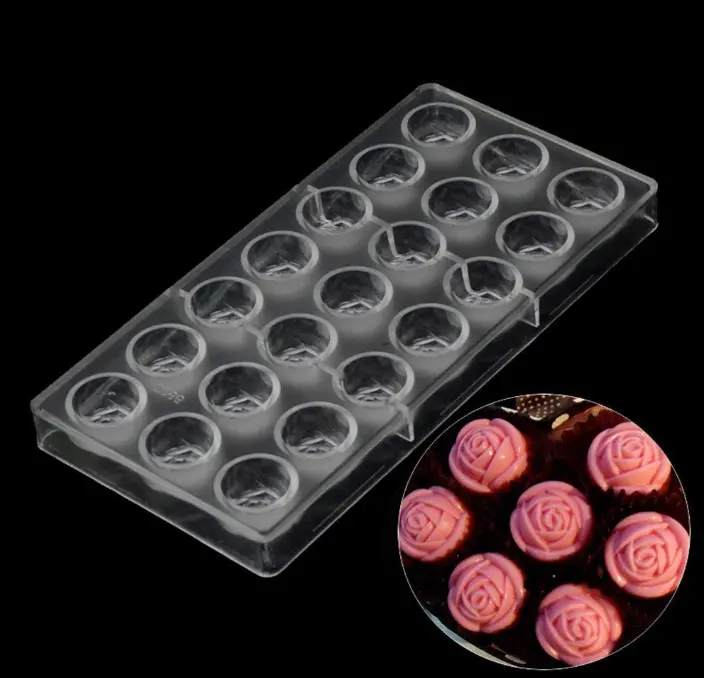 21 Cavity Rose Flower Shape Polycarbonate Chocolate Mould
