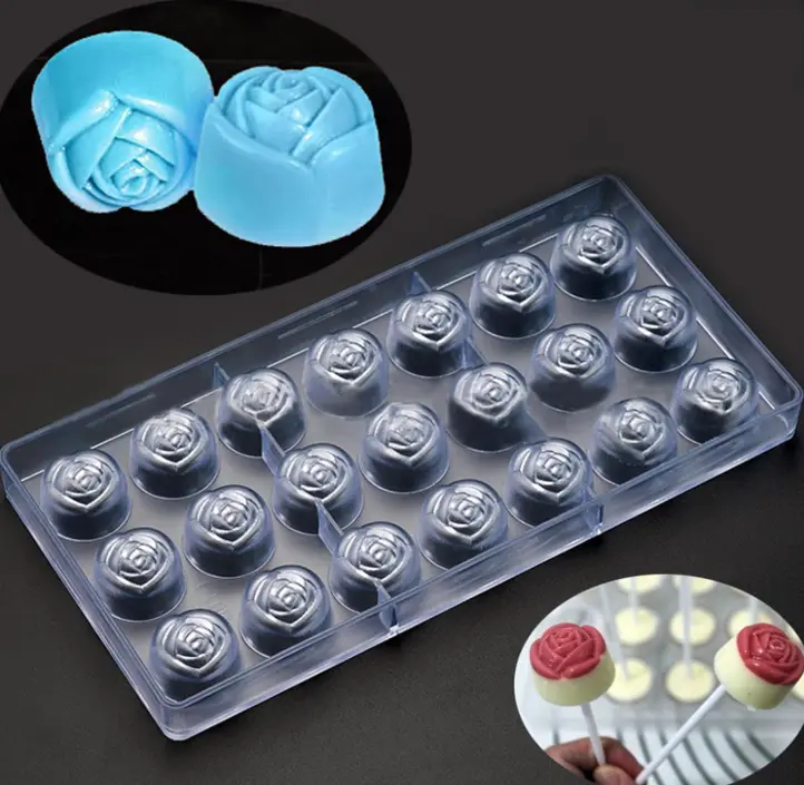 21 Cavity Rose Flower Shape Polycarbonate Chocolate Mould