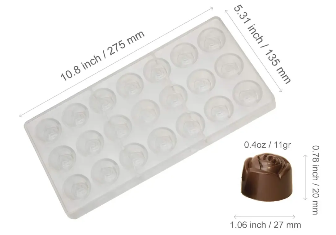 21 Cavity Rose Flower Shape Polycarbonate Chocolate Mould